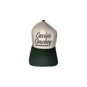 Eleven Eleven Anthropologie Caviar Cowboy Adjustable Trucker Hat in Beige Green